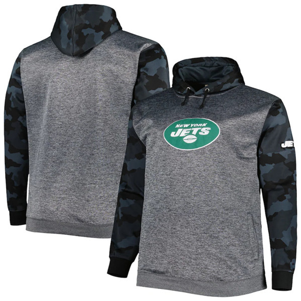 Men's New York Jets Heather Charcoal Big & Tall Camo Pullover Hoodie